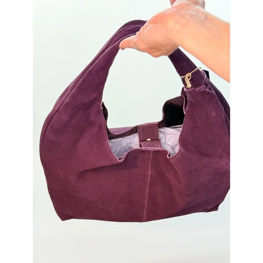 Deep Purple Genuine Suede Hobo Bag Slouchy Shoulder Purse NWT